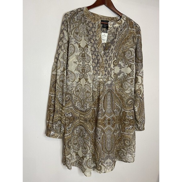 Lane Bryant Women's 14 16 Brown Gold long Sleeve Tunic Top NWT Cover Up - Picture 2 of 7
